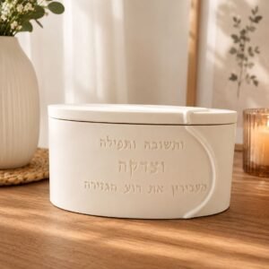 תבנית סיליקון לקופת צדקה “ותשובה ותפילה וצדקה”
